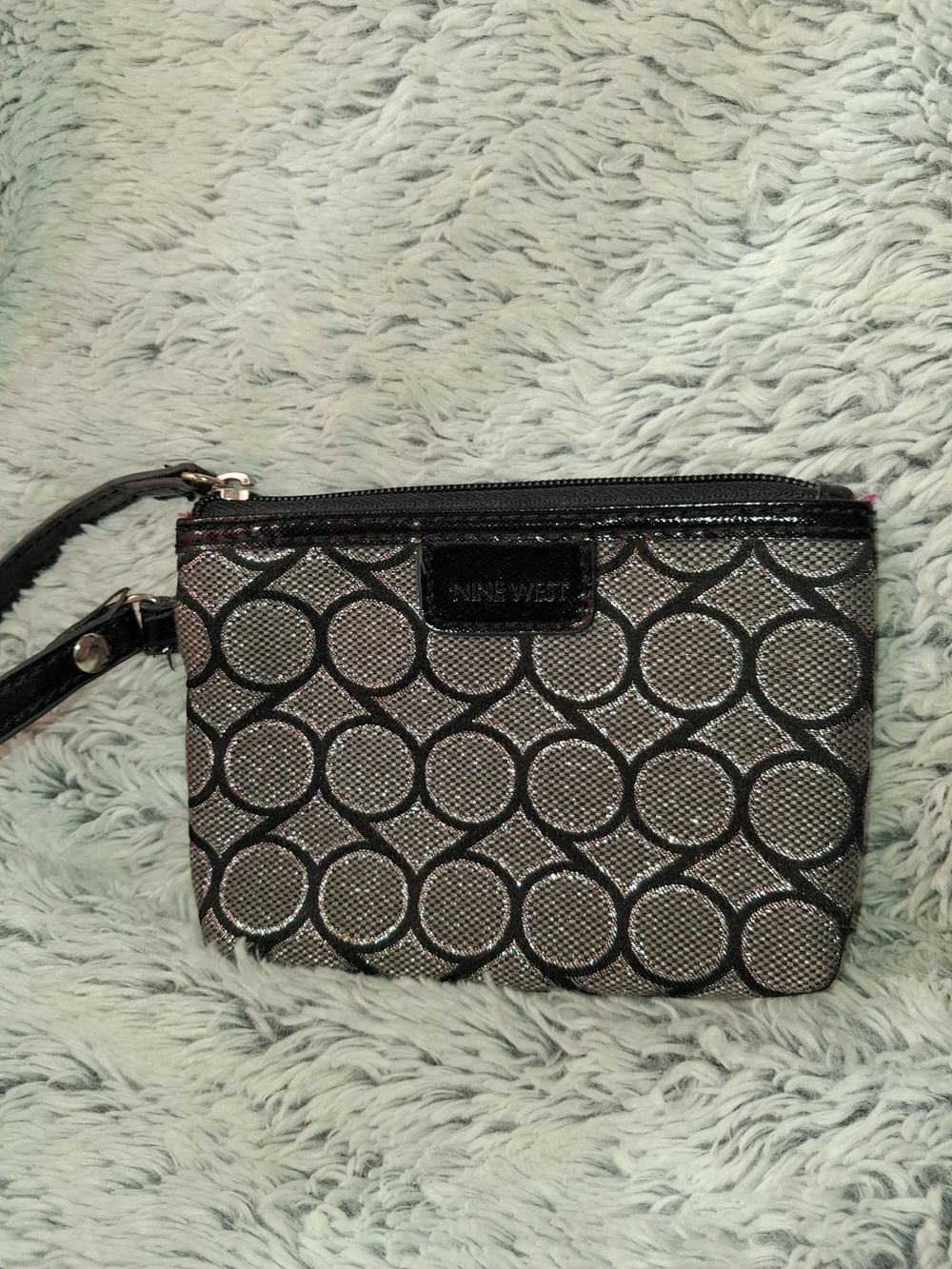 Nine West Black and Silver Circle-Pattern Wristlet